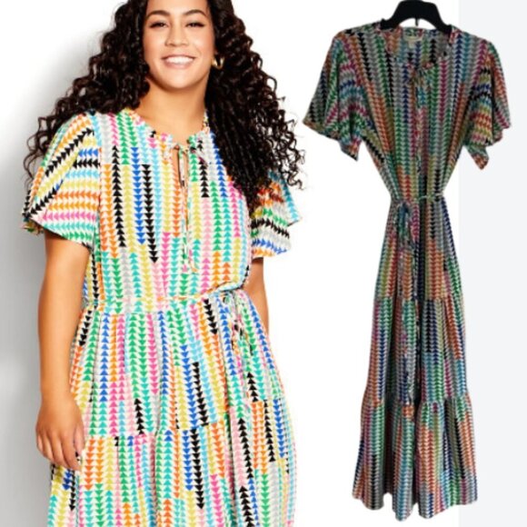 New! Loralette Plus Size Happy Tier Print Short Sleeve Maxi Dress 30506 - Picture 1 of 11